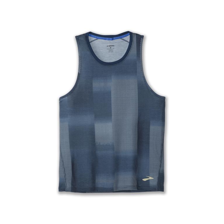 Brooks Distance Graphic Running Tank Top - Men's - Indigo Rush Altitude Print (86540-FQUN)